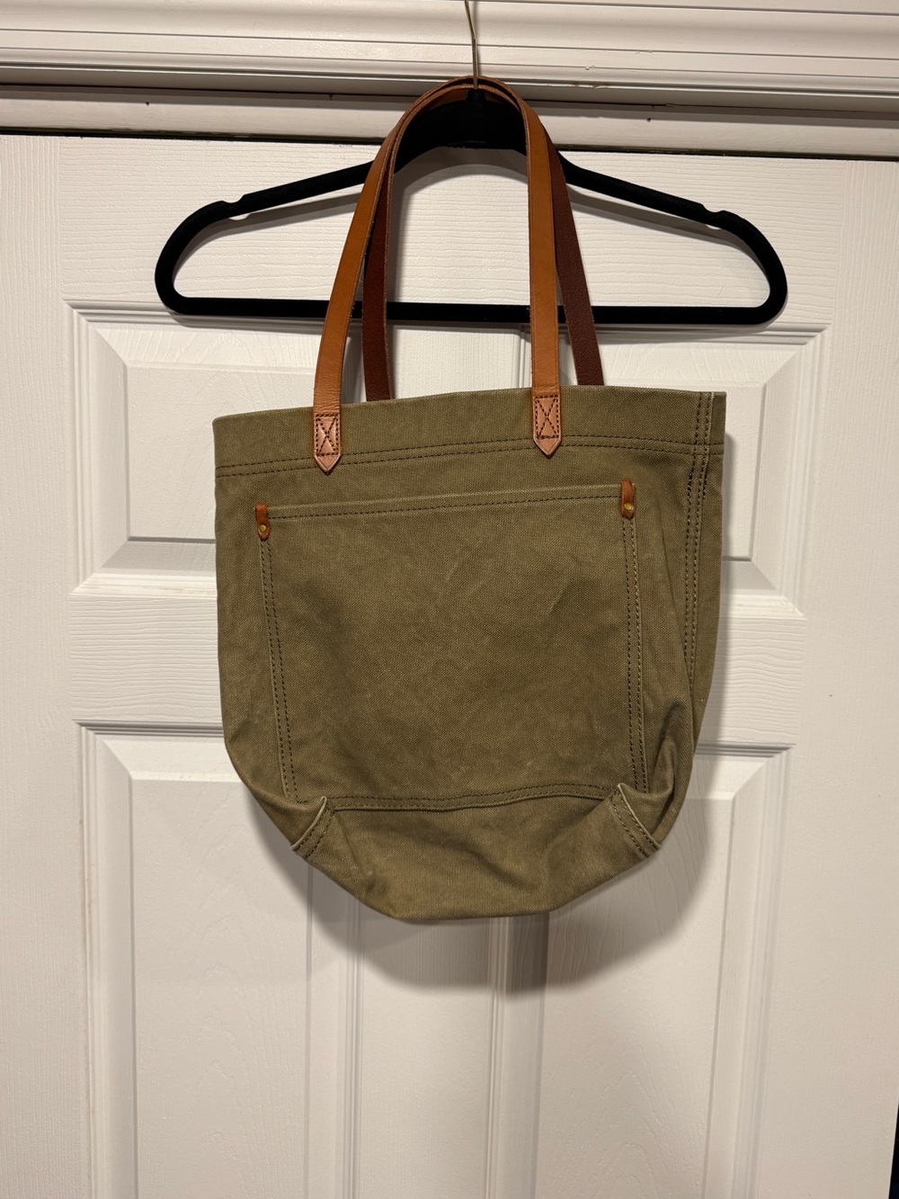 Madewell Canvas Tote Bag with Brown Leather Handles - Olive